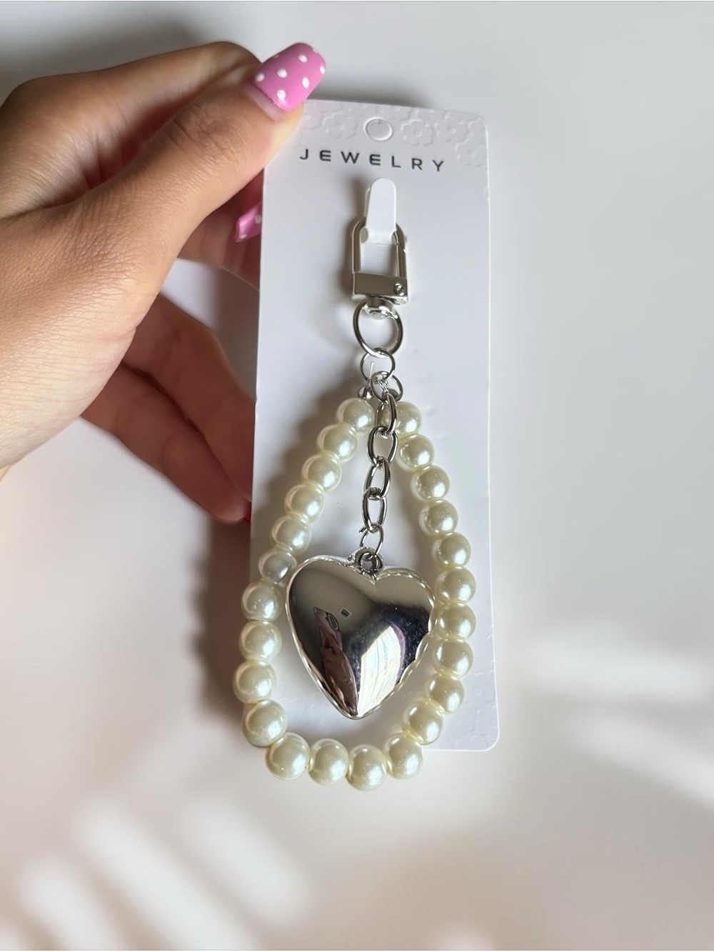Silver Heart Pearl Bag Charm